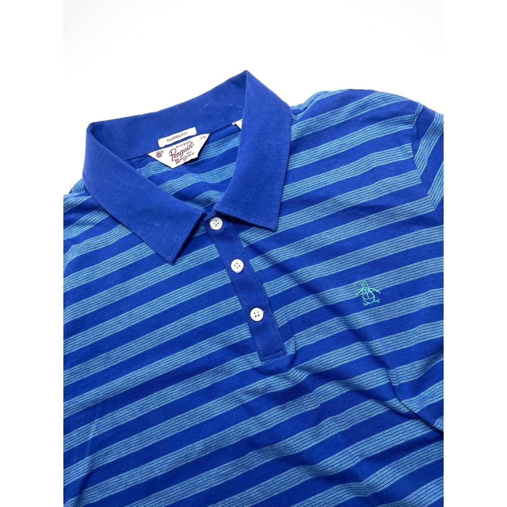 Original Penguin Munsingwear Mens Large Blue Striped Classic Fit Polo Shirt 0448